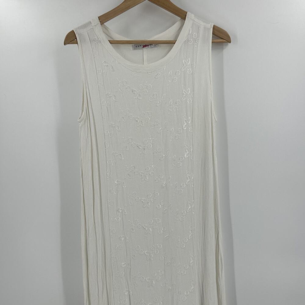 Vintage Cut Loose Maxi Dress Womens Size L White Viscose Embroidered